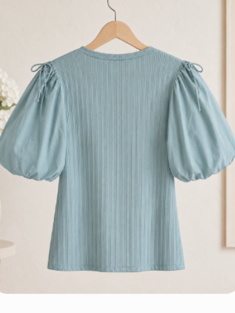 River Island Teal Blue Balloon Sleeve Mixed-Fabric Top - Size 12 - NWT - Picture 2 of 2